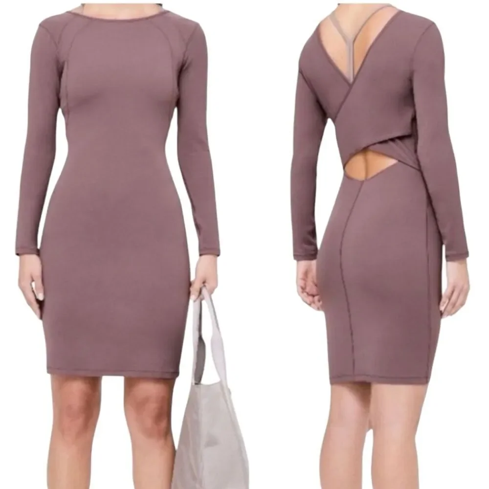 Lululemon Contour Dress Cross Back Nulu Ancient Bark Purple Mauve Size 4